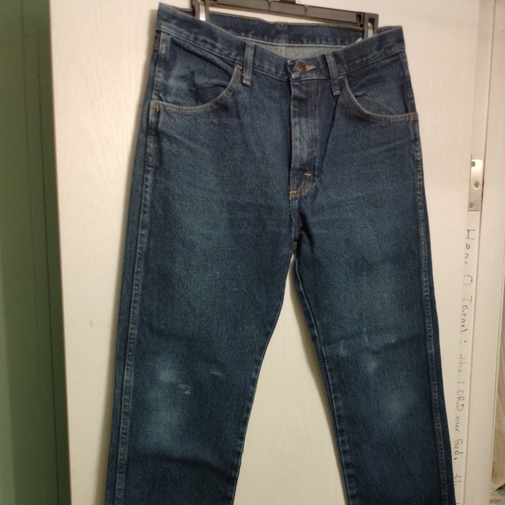 Rustler By Wrangler Mens Classic Straight Leg Dark Blue Cotton Denim Jeans 32X30